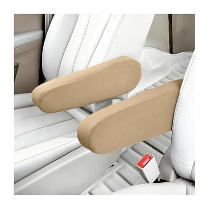 2PCS Car Front Seat Armrest Covers, Soft & Comfortable Elastic Fabric Vehicle Arm Rest Cushion, Stretch Automotive Center Console Skin Protector, Universal for Truck SUV Sedan (Beige) - color: Beige