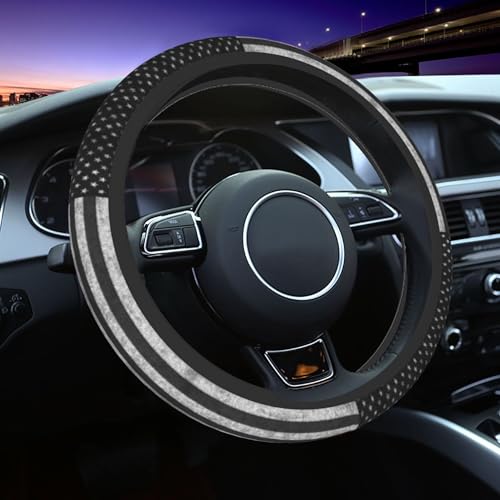 Black American Flag Steering Wheel Cover Retro America Flags Steering Wheel Covers Women Men Girls Car Accessories Decor Anti-Slip Auto Neoprene Universal 15 Inch Steering Wheel Protector - color: Black American Flag