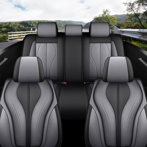 Red Rain Black and Grey Car Seat Cover Universal Leather Car Seat Cover Breathable Auto Seat Cushion Cover 5 Seater (ATM-Black+Gray) - color: ATM-Black+Gray