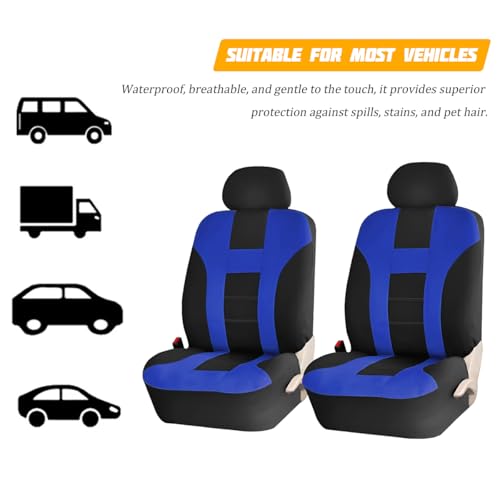 Car Seat Covers for Front Seat, Polyester Breathable Washable Elastic, Vehicle Seats Protector with Removable Headrest, Universal for Most Vans, Trucks, SUVs (Black/Blue) - color: Black/Blue