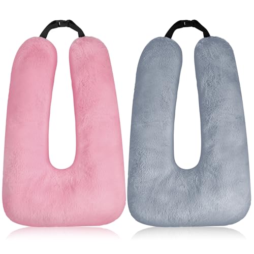 Barydat 2 Pcs Car Travel Pillow for the Back Seat 28 x 18 in Sleeping Reading Pillows for Long Distance Travel Car Cushion for Kids Adults Head and Body Support U Shaped Pad for Travel(Gray, Pink) - color: Gray, Pink