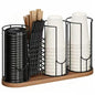Coffee Cup Dispenser Rack with Wood Base, 18oz Cup Holder Organizer for Storing Paper Cups, Straws, Lids and Disposable Tableware(4-compartment) - color: Black 4-Compartment