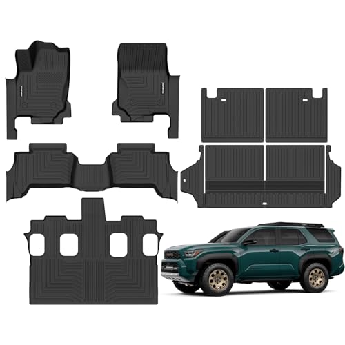 Floor Mats for 2026 2025 Toyota 4Runner Fuel 7 Seats Upgrade Trunk Mat with Backrest Mat All Weather TPE Floor Liners Fit for 2026 4-Runner Anti-Slip Full Set Car Accessories (Not for Hybrid/EV) - size: for 2025-2026 Toyota 4Runner Fuel 7 Seats All Mats