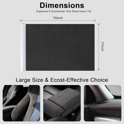 Premium Black Suede Fabric Wrap - 17x70 inch Suede Wrap for Car Interior - Self-Adhesive Microfiber and Synthetic Leather, Stretchable Interior Film for Car and Home Decor