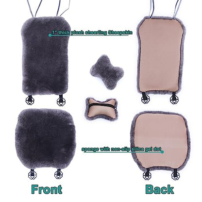 OGLAND Fluffy Fur Sheepskin Car Seat Covers for Universal Soft Cozy Fuzzy Auto Wool Seat Cushion Accessories Automobiles(3 Pack Front, Red) - color: Red