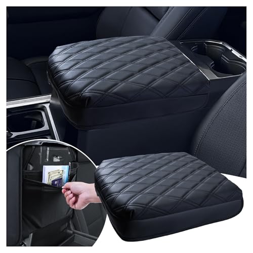 Sinvanho Center Console Cover for 2023 2024 2025 Ford F250 F350 F450 F550 Super Duty, PU Leather Armrest Box Cover, Truck Interior Accessories with Hidden Pockets (Fits Bucket Seat Console Only) - color: Bucket Console (F250-550 2023+)