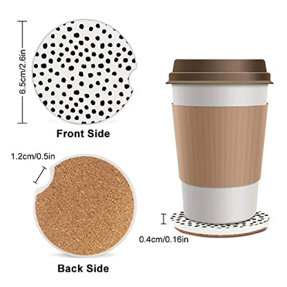 Absorbent Car Cupholder Coaster 2 Pack,Ceramic Stone with a Finger Notch for Women & Lady,Cork Base Drink Coasters 2.56 Inch,Cute Auto Accessories Gifts - Cute Black Polka Dot