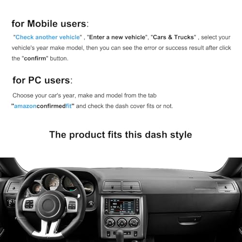 Dash Cover Mat for Dodge Challenger with Light Sensor w/o Speaker Cutout, Dashboard Pad Carpet Protector K185 (Black) - color: black