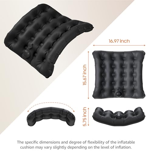 Lumbar Support Pillow, Inflatable Seat Cushion, Lightweight Car Back Cushion, Portable Chair Seat & Back Cushions for Office, Outdoor, Flight, Workplace, Black Stadium Cushions with TPU