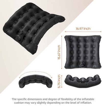 Lumbar Support Pillow, Inflatable Seat Cushion, Lightweight Car Back Cushion, Portable Chair Seat & Back Cushions for Office, Outdoor, Flight, Workplace, Black Stadium Cushions with TPU
