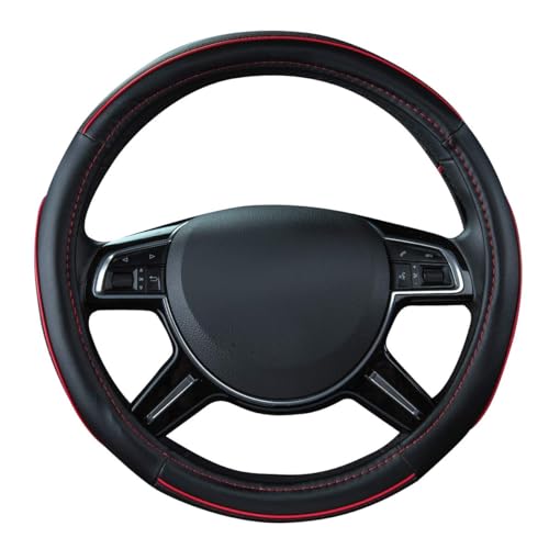 Car Pass Colour Piping Leather Steering Wheel Cover,Perfectly fit for 14.5-15 inches for Various Vehicles SUVs,Vans,Sedans,Cars (Black & Red) - color: Black and Red