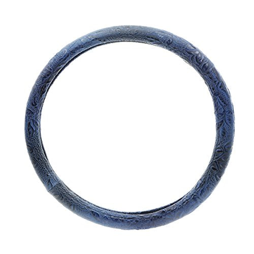 Car Steering Wheel Cover Universal 15 Inch Middle Size Auto Anti-Slip Leather Wheel Protector with Flower Grain Design Blue Style - color: Blue