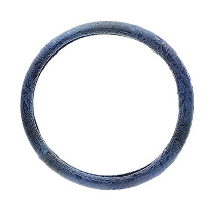 Car Steering Wheel Cover Universal 15 Inch Middle Size Auto Anti-Slip Leather Wheel Protector with Flower Grain Design Blue Style - color: Blue