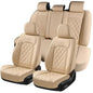 Coverado Car Seat Covers Full Set, Luxury Faux Leather Waterproof Seat Cover, 5 Seat Universal Seat Covers for Cars, Front and Back Car Seat Protector, Beige Leather Seat Cover Fit for Most Cars