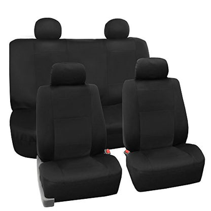FH Group Car Seat Covers Full Set Black Neoprene - Universal Fit Waterproof Automotive Low Back Front and Solid Back Seat Cover, Washable Seat Cover for SUV, Sedan and Van - color: Solid Black