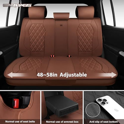 CAR PASS Luxury Nappa Leather Seat Covers Full Set, 3D Rhombus Waterproof Faux Leather Seat Covers, Universal Automotive Seat Cushion Fit for Most Sedan SUV Truck Van, Armrest Airbag Compatible Brown - color: brown