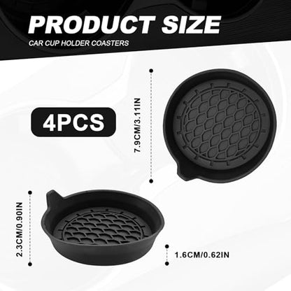 4-Pack Universal Cup Holder Coasters, Black Silicone Inserts - Keep Your Car Clean with Non-Slip & Spill-Proof Coasters for All Vehicles (Black) - color: Black