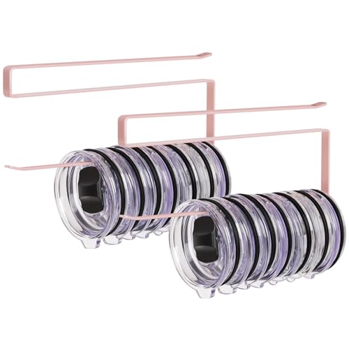 2 Pack Tumbler Lid Organizer, Horizontal Tumbler Lid Storage Hook to Hold Up 20 Lids, Space Saving Cup Lid Holders Under Cabinet Tumbler Lid Hook for Kitchen Organizer, Paper Towel Rack Hanger (Pink) - color: Pink, size: 2 Pack