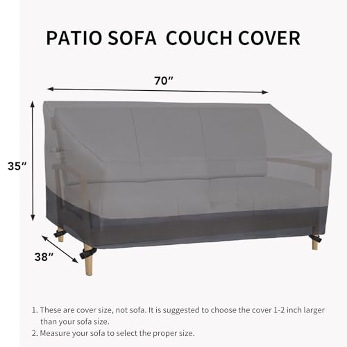Easy-Going Outdoor Sofa Cover Heavy Duty Patio Furniture Loveseat Couch Bench Cover Windproof Durable (70Wx38Dx35H inch, Gray/Dark Gray)