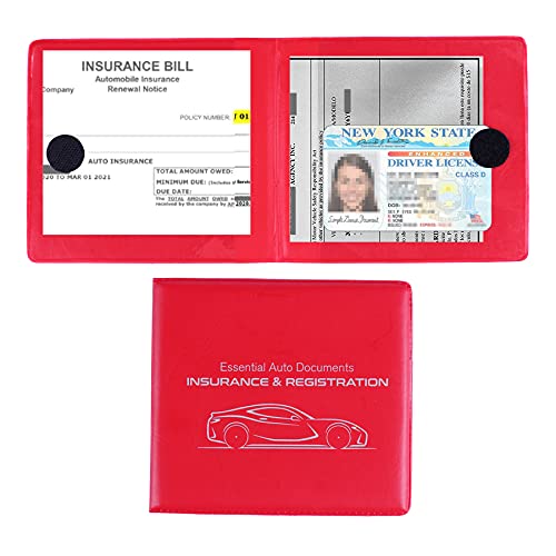 UYYE Car Registration and Insurance Card Holder, Vehicle Glove Box Car Organizer, Interior Car Accessories for Documents, Cards, License - 2 Pack - color: red
