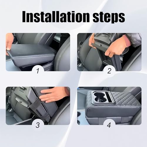 Leather Car Armrest Cup Holder Cushion, Memory Foam Car Arm Rest Cushion with Cup Holder & Phone Storage, Waterproof Ergonomic Armrest Box, 13.78" x 7.78" (Black)
