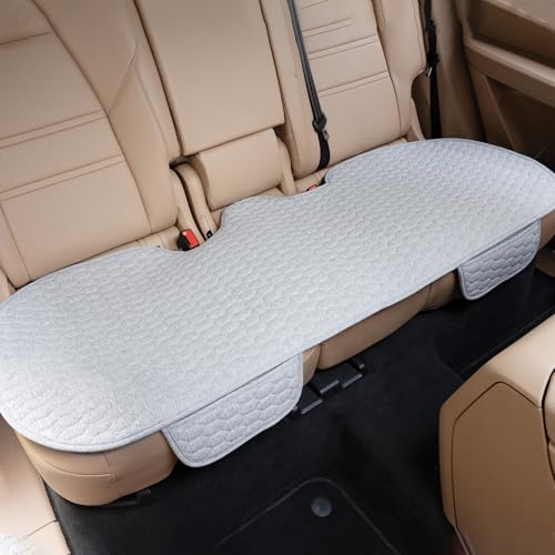 Linen Car Back Seat Cover, Anti-Slip Rear Bench Seat Cover with Storage Pockets for Cars, Breathable Linen Back Seat Protector Auto Bottom Seat Cushion Pad for Most Vehicles (Gray) - color: Gray