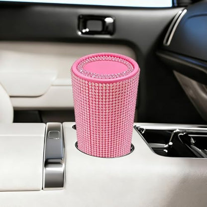 Craedli Bling Car Tissue Holder for Cup Holder, Sparkly Crystal Rhinestone Round Cylinder Car Tissue Box, Refillable Tissues Dispenser Auto Interior Paper Napkin Container with 1 Pack Tissues (Pink) - color: Pink