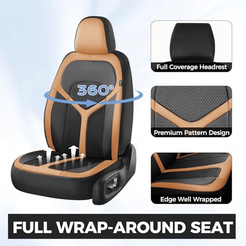 Car Seat Covers Full Set, Universal Seat Cover 5 Seats, Automotive Seat Covers with Mesh Leather, Waterproof Car Seat Protector, Breathable Car Seat Cushion for Most Car SUV Truck, Orange - color: Orange, size: Full set