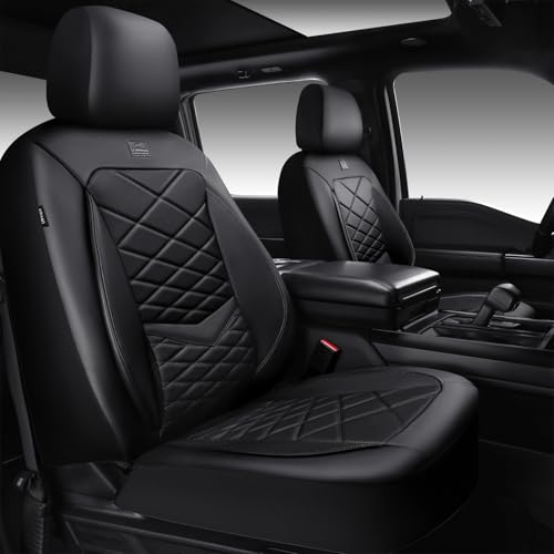 CAR PASS Luxury Nappa Leather Front Seat Covers, Waterproof 3D Foam Seat Covers with Lumbar Support, Breathable Auto Seat Cover Airbag Compatible Universal Fit for Sedan SUV Van Truck, All Black - color: Black, size: Two Front