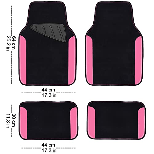 CAR PASS Rainbow Waterproof Universal Fit Faux Leather Car Carpet- Anti-Slip Nibbed Backing Floor Mats for SUV, Vans,Sedans,Trucks, Automotive Set of 4 for Women&Cute Girly (Black with Pink) - color: Black With Rose Red