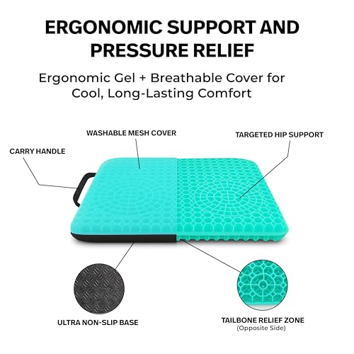 Gel Seat Cushion for Tailbone Support and Relief from Butt and Back Pain and Pressure - Cushions are Large Thick and Comfortable - Ideal for Office Chairs Driving Travel and Long Sitting