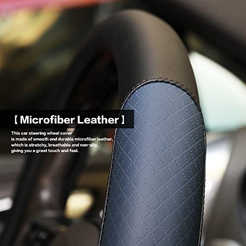 Steering Wheel Cover, Microfiber Leather Splicing with Classic Embossing,Contrasting Colors Anti-Slip Breathable Auto Car Steering Wheel Cover Fit 15 Inch Car Wheel Protector (Black&Blue) - color: Black&Blue