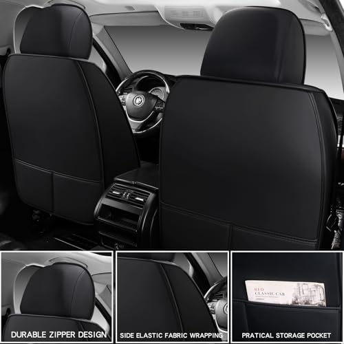 MINGBRON Leather Car Seat Covers Full Set, Universal Faux Leather Car Seat Covers 5 Seats, Automotive Seat Covers for Most Sedans SUVs Trucks, Front and Rear Seat Covers,Wine Red - color: RedA, size: 5 Seat Covers (Front & Rear)