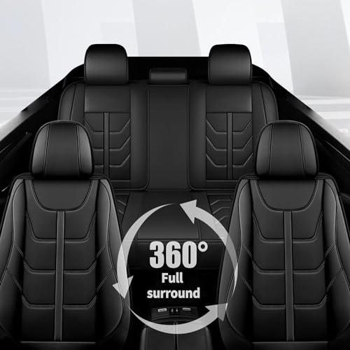 Full Set 5 Seats Custom Fit Faux Leather Seat Covers for Nissan Frontier 2007-2026, Airbag Compatible, Black - color: #077 Black, size: 5 Seats