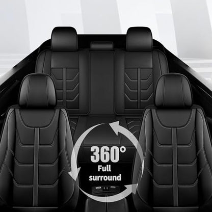 Full Set 5 Seats Custom Fit Faux Leather Seat Covers for Nissan Frontier 2007-2026, Airbag Compatible, Black - color: #077 Black, size: 5 Seats