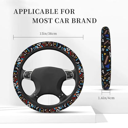 Abstract Striped Geometric Ethnic Car Steering Wheel Cover,Non-Slip Elastic Neoprene-Sweat Car Accessories,Universal 15 Inch Fit Auto, Vans Trucks,Suvs, Truck - color: Abstract Striped Geometric Ethnic