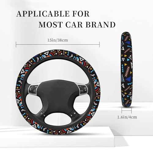 Abstract Striped Geometric Ethnic Car Steering Wheel Cover,Non-Slip Elastic Neoprene-Sweat Car Accessories,Universal 15 Inch Fit Auto, Vans Trucks,Suvs, Truck - color: Abstract Striped Geometric Ethnic