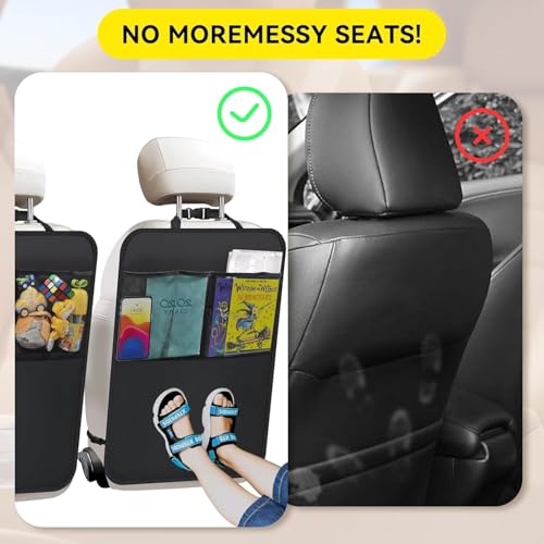MoNing Large Car Seat Back Protectors 2 Pack, 2-Layer Kick Mats with 3 Pockets, Backseat Organizer and Seat Protector for Kids, Scuff Guard for Cars SUVs Trucks, Black - size: larger size
