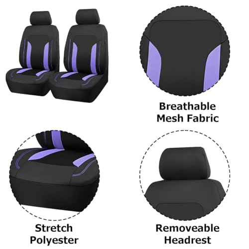 Car Front Seat Covers, Breathable Vehicle Seat Protectors with Mesh Construction and Foam Padding, Comfort Automotive Interior Chair Cover, Universal for SUV RV Truck (Purple)