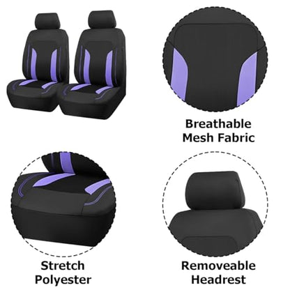 Car Front Seat Covers, Breathable Vehicle Seat Protectors with Mesh Construction and Foam Padding, Comfort Automotive Interior Chair Cover, Universal for SUV RV Truck (Purple)