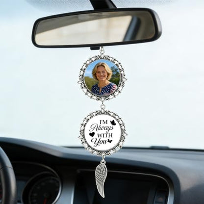 Custom Photo Pendant - Personalized Memorial Car Charm Interchangeable Charms (Wings/Heart)(gem-5) - color: Gem-5