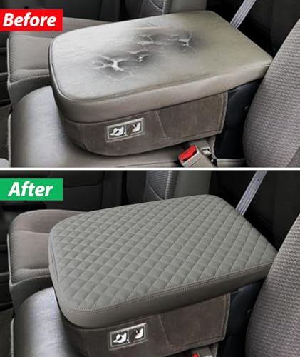 Zxiaochun Center Console Cover Compatible with 2002 2003 2004 2005-2012 Dodge Ram 1500 2500 3500 Jump Seat Console, Armrest Lid Leather Protective Covering (Gray) - color: Gray Leather