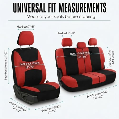 FH Group Car Seat Covers Full Set Cloth, Universal Fit combo, Automotive Covers, Low Back Front Airbag Compatible,Split Bench Rear Seat,Washable Cover for SUV,Sedan,Van Red - color: Red