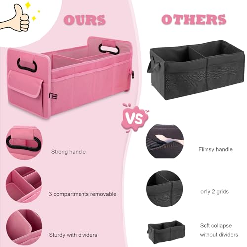 Car Trunk Organizer, Car Organizers and Storage Collapsible Multi Compartment Container Box, Adjustable Car Accessories for SUV Sedan Truck, Standard Size, Pink - color: Pink, size: Standard