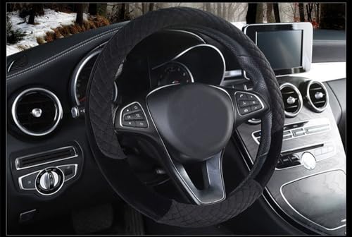 Winter 38cm Premium Soft Short Fur Car Steering Wheel Cover High-Density Warm Plush Steering Wheel Protector Cover Black - color: Black
