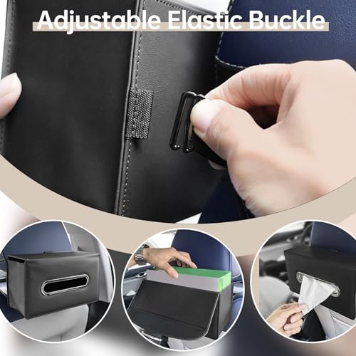 Car Tissue Holder, RSNGTA Rectangular Tissues Box Keep Vehicle Tidy, Premium PU Leather Car Seatback Napkin Holder for Standard 120 Tissues Size, Extra Large Tissue Box for Storage&Organization Black