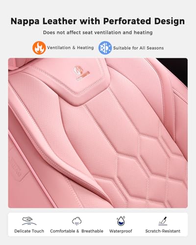 Huidasource Leather Car Seat Covers Full Set, Full Coverage Universal Fit for Most Cars SUVs Trucks, Easy Install with Velcro, Airbag Compatible, Retains Seat Functions & Cupholders, Pink - color: FS: Pink, size: Full Set