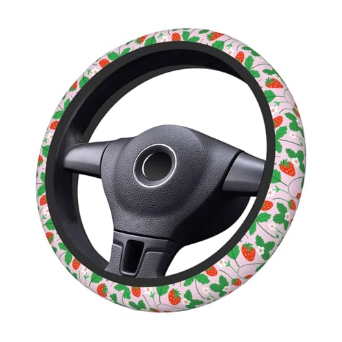 Strawberry Steering Wheel Cover for Women Elastic Rubber Steering Wheel Universal 15 Inch Fit for Cars, Auto, SUVs - color: Strawberry
