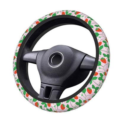 Strawberry Steering Wheel Cover for Women Elastic Rubber Steering Wheel Universal 15 Inch Fit for Cars, Auto, SUVs - color: Strawberry