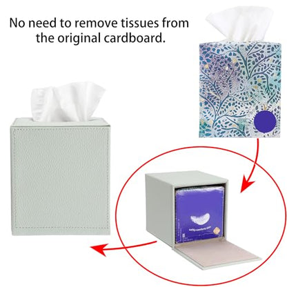 Sumnacon Tissue Box Cover Square Tissue Box Stylish PU Tissue Box Holder with Magnetic Bottom, Leather Cube Tissue Cover for Living Room Bathroom Bedroom Table Desk Home Office Car, Light Green - color: Green